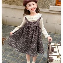 女童春秋季套装新款碎花吊带裙+T恤韩系女宝宝时髦春秋装一件代发