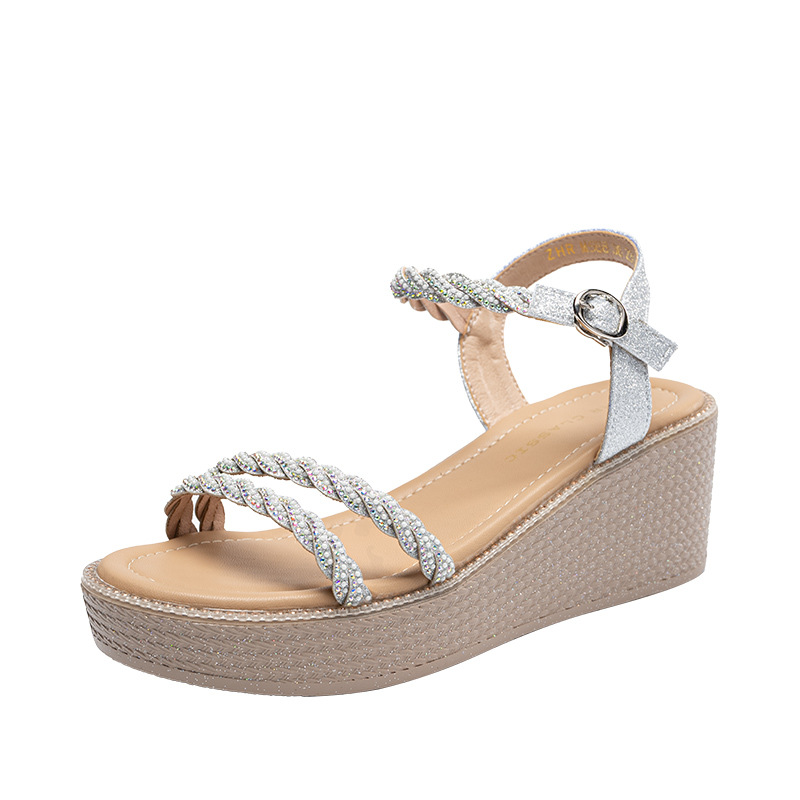 Sandal đế xuồng quai ngang nữ phong cách tiên nữ, gót cao 9 cm — M568 màu sâm panh
