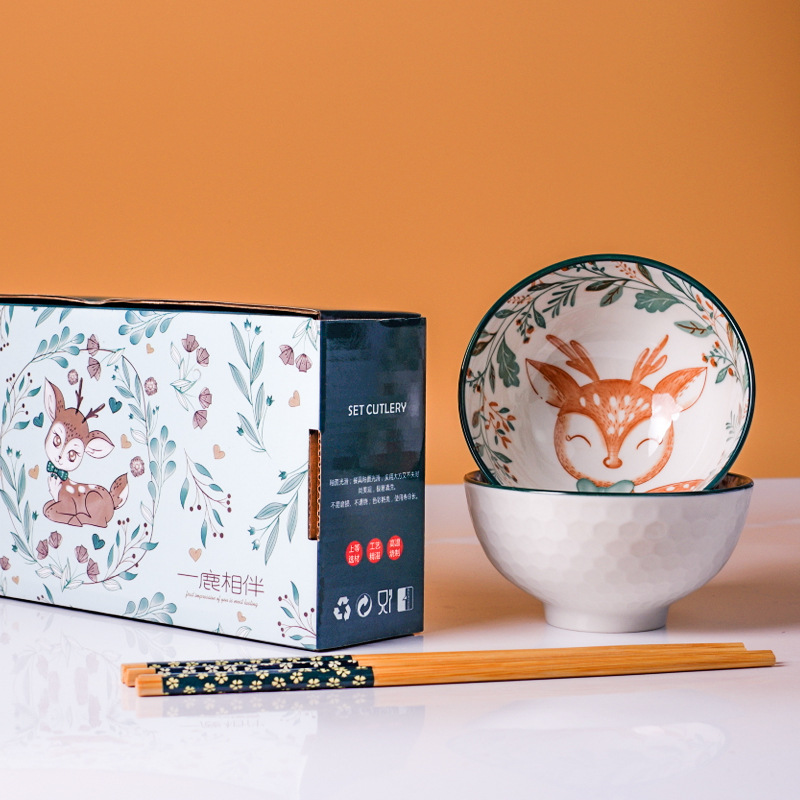 Set of Ceramic Bowls and Spoons Gift Box for Business Opening, Small Gift and Promotional Item for Wholesale