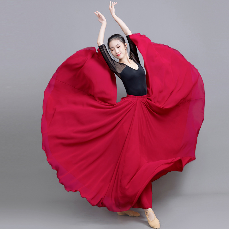 720-degree Chiffon Skirt Women's 2021 Spring Autumn and Winter Red Xinjiang Dance Skirt Square Dance Beach Long Skirt