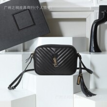 跨境直供杨树林Y家Lou流苏挂坠牛皮相机包单肩斜跨真皮女包带LOGO