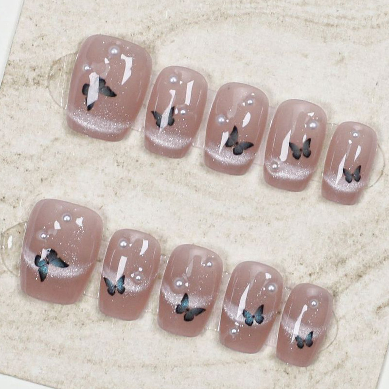 Mariposa ojo de gato francés usar parche de uñas corto parche de uñas productos terminados al por mayor inwind parche de uñas falsas uñas