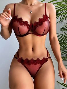European and American Ebay Hot-Selling Women's Hollow Floral Underwire Three-Point Lingerie Set for Women, Available for Dropshipping