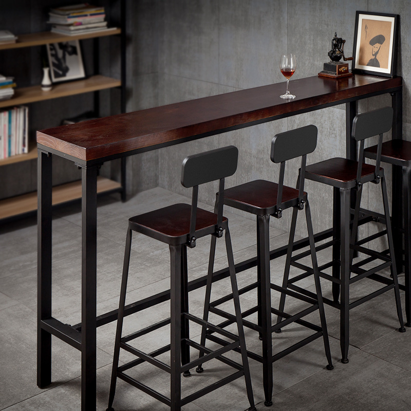 Bar Table Simple Home Modern Bar Wall Table and Chair Combination High Table Wrought Iron Solid Wood Long Narrow High Table