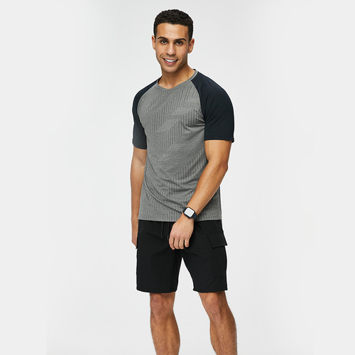 Men's Quick-Dry Sports T-Shirt Running Short Sleeve Fitness Training Top Summer Ice Silk Loose Breathable Herringbone Half-Sleeve Shirt