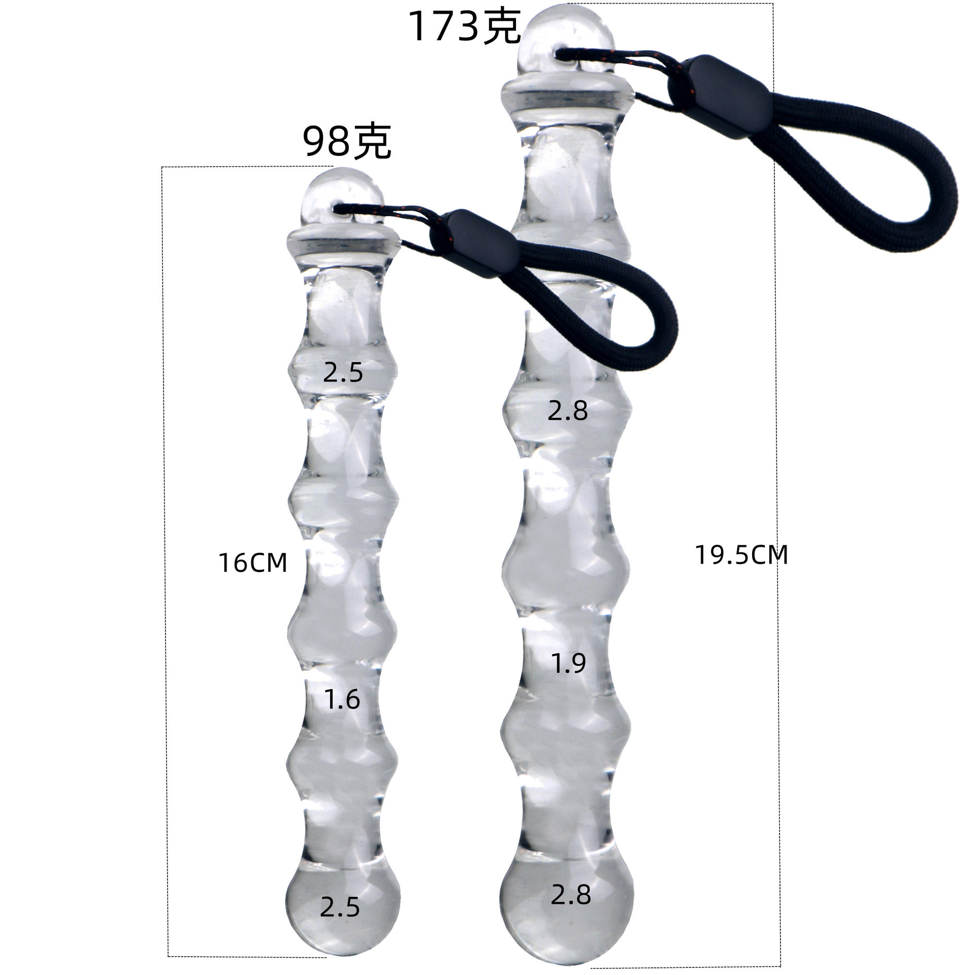 Crystal Glass Anal Plug Dildo, Bamboo-Shaped Transparent Green, 19 cm Large — detail image 3