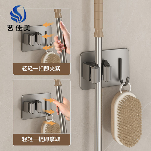 No punching mop hook bathroom balcony broom mop holder wall hanging 304 stainless steel mop clip