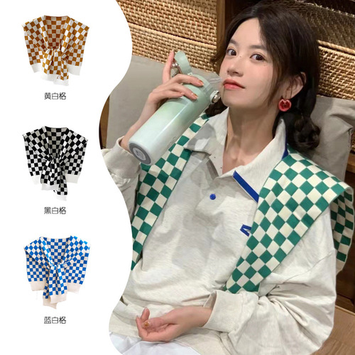 Detachable dickey collar for women girls half shirt sweater decoration collar knitted shawl of checkerboard Korea dickie the stylish 