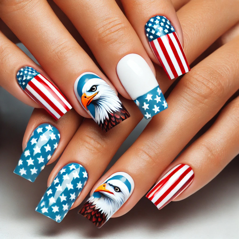 Simple Fashion Independence Day Chinese American Flag Bald Eagle Design Removable Nail Patch Nail Wear Armor