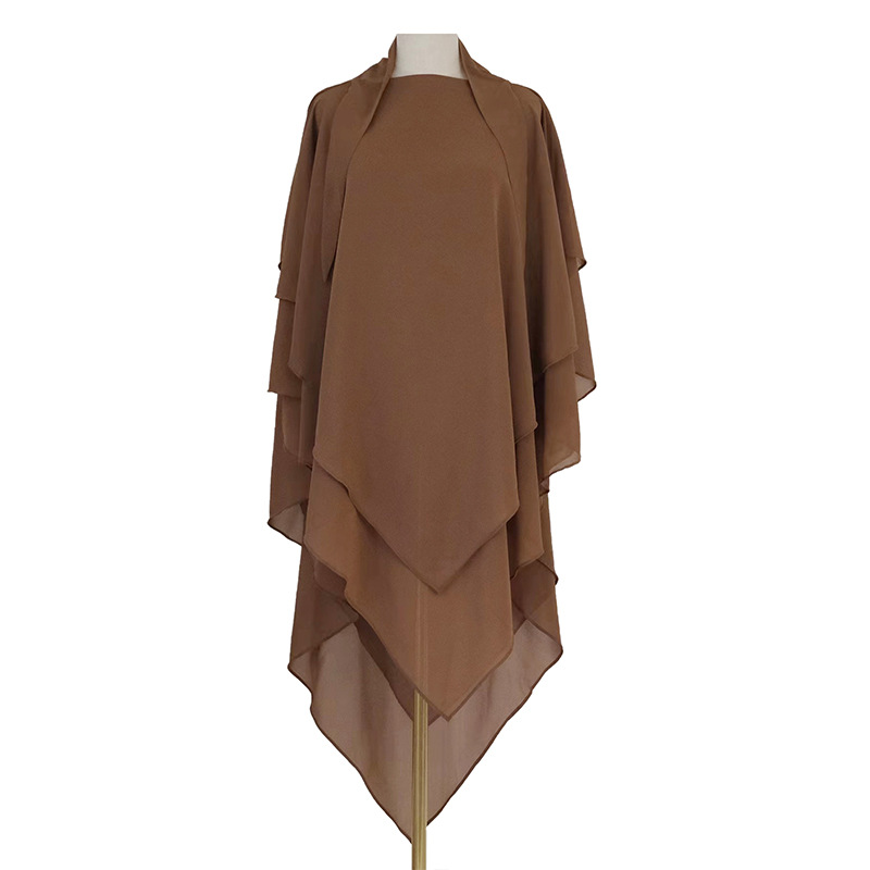 Elegant Solid Color Scarf - Double Layer Front & Triple Layer Back Design, Soft Chiffon Fabric, Versatile Head Wrap For Women_voghion.com