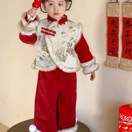 女小童拜年服套装2025冬季新款女宝宝洋气新年套装中国风两件套潮