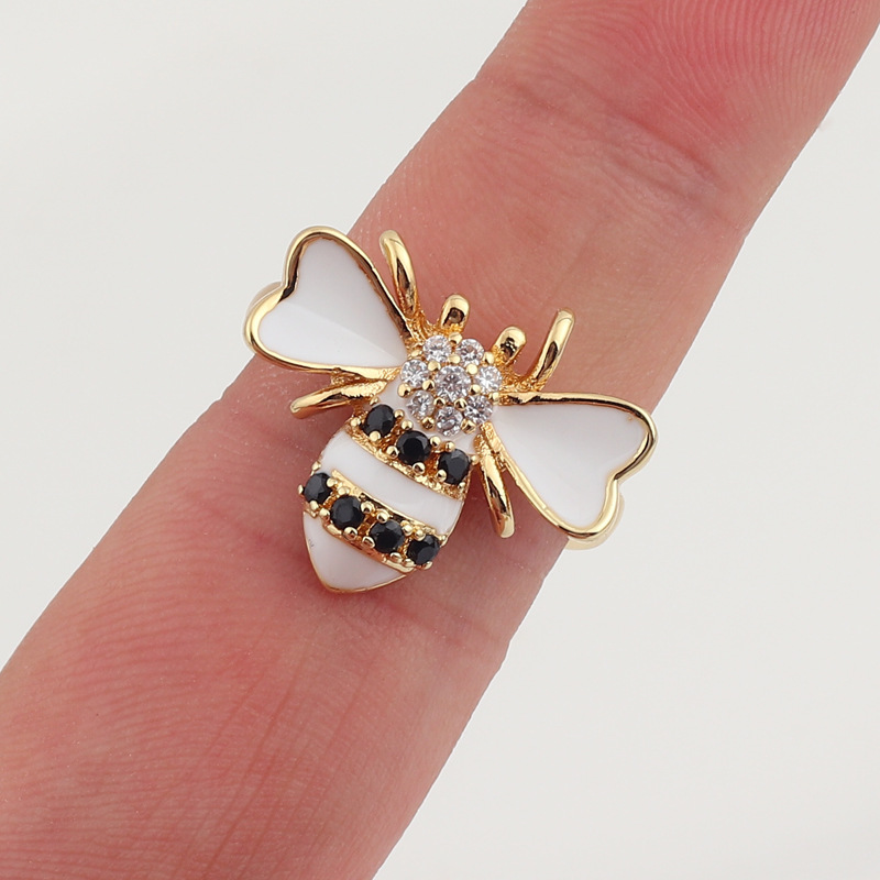 Cute Bee Copper Open Ring Inlay Zircon Copper Rings display picture 3