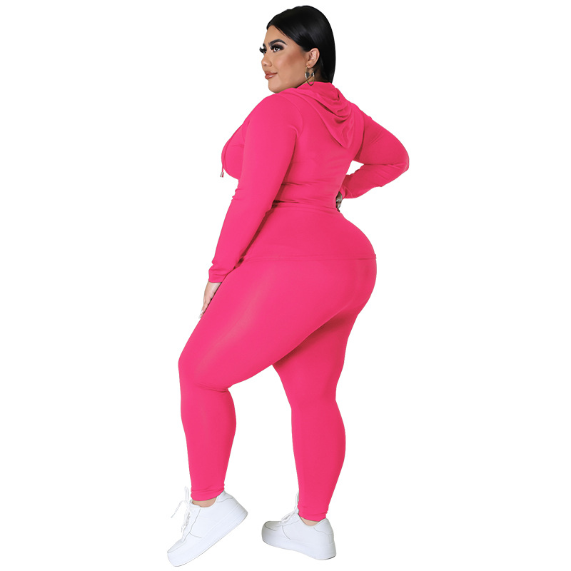 Plus Size Women's Clothing Solid Color Hooded Long Sleeve Fashion Casual Set Autumn Wear_ecoleips.com