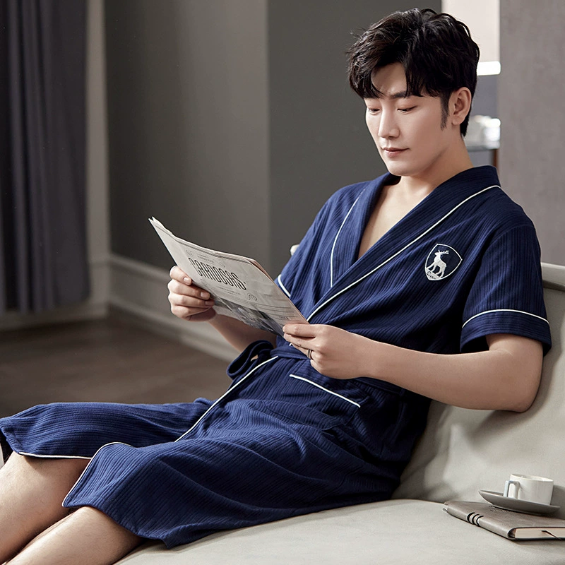 Ночная рубашка мужская летняя хлопковая с короткими рукавами, новинка 2023 года, Подростковый Халат средней длины, летняя Хлопковая пижама больших размеров
