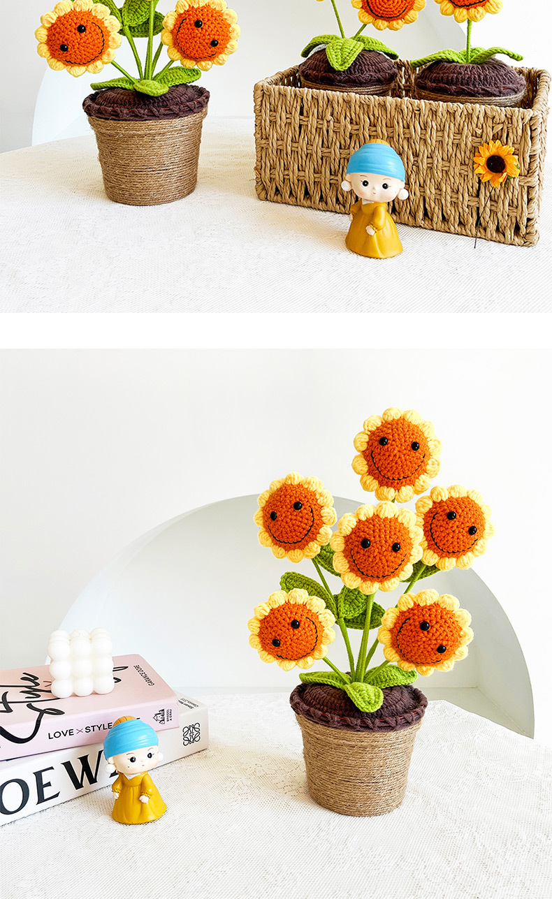 Handmade crochet, smiling sunflowers, sunflower potted plants, office and home woolen ornaments, festival event gifts pic 6
