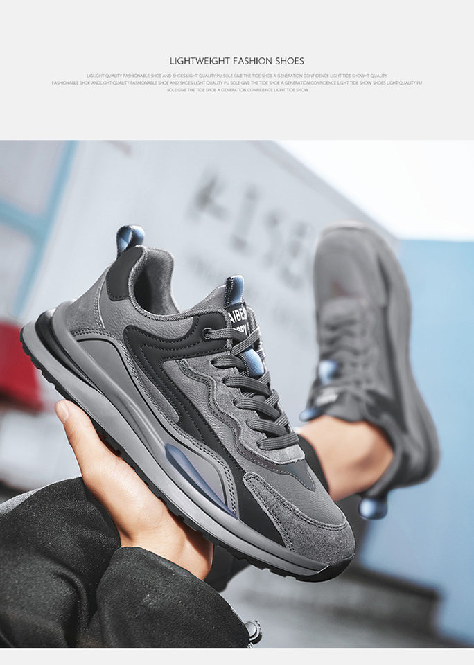 Giày thể thao nam da lì cổ thấp đế dày chống thấm chống trơn, giày sneaker thường ngày — ABC220 màu xám, ABC220 màu đen chi tiết 7