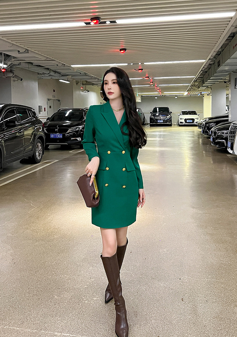 Đầm blazer nữ công sở kiểu dáng thời trang Pháp, tay dài, cổ ve — Màu đen chi tiết 20