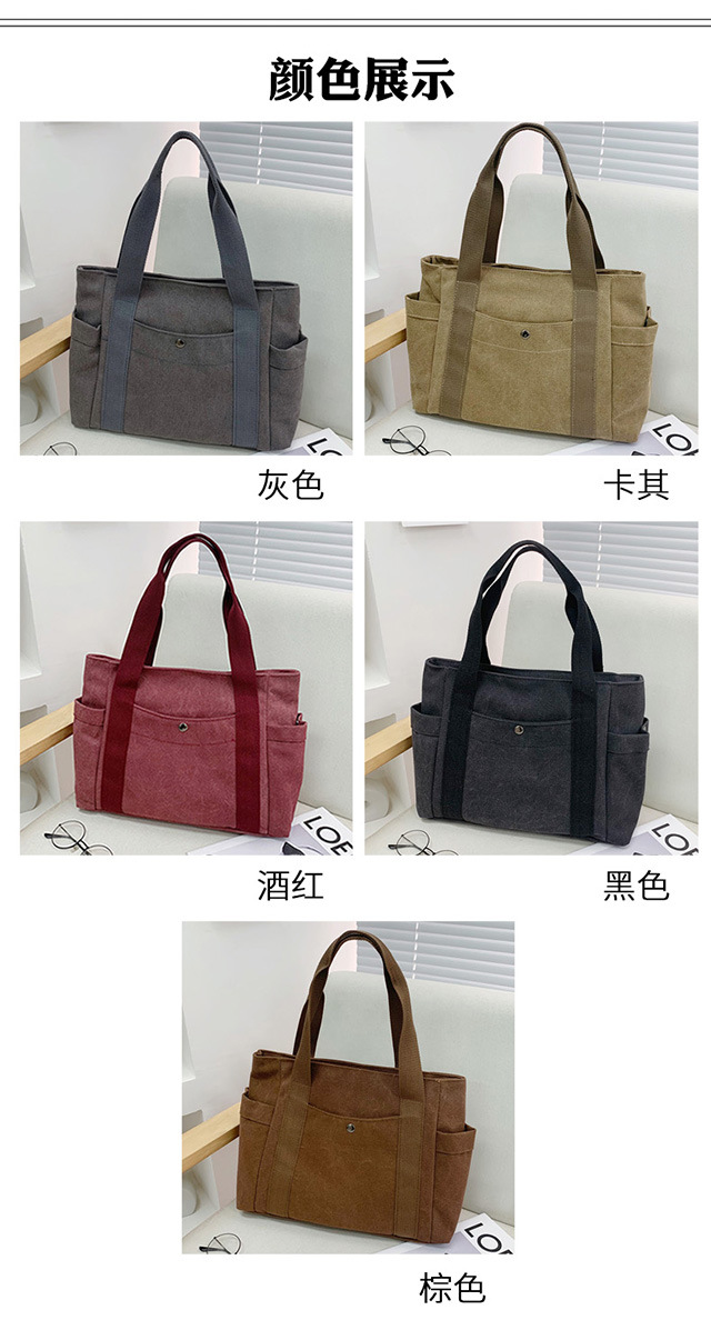 Artistic and simple canvas bag, mother's bag, middle-aged work handbag, cloth bag, large-capacity shoulder bag, women's single-shoulder bag details Picture