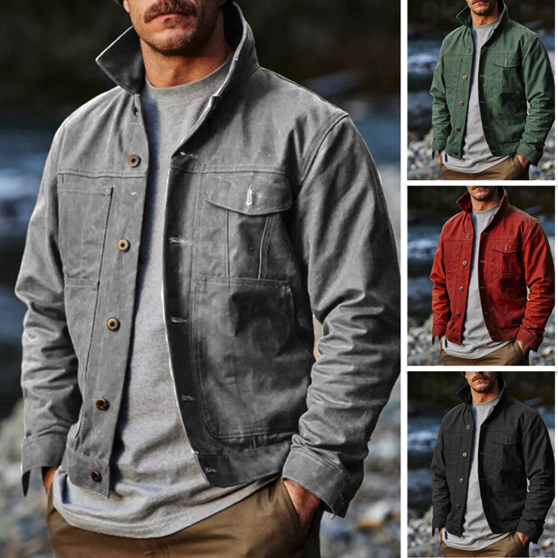 2025 Spring New Men's Jacket Amazon Multi-button Multi-pocket European and American Retro Classic Jacket Independent Station Cardigan