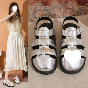 Silver Soft-Soled Fashion Sandals for Women 2025 Summer New Style with Skirts, Versatile Trendy Cool Pig Cage Shoes with Niche Design
