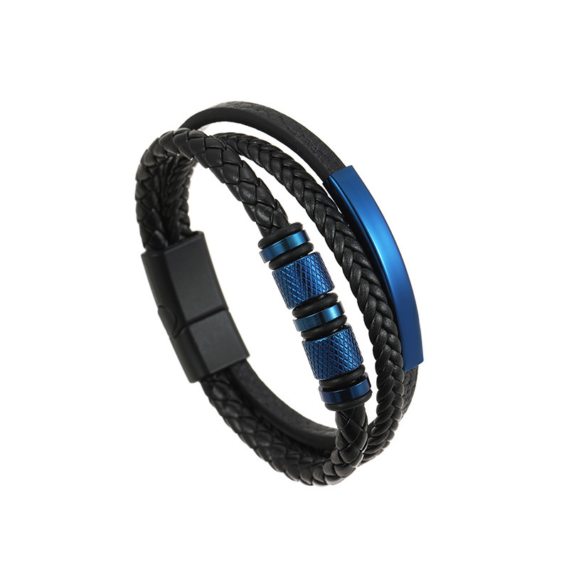Amazon 新しい編まれたレザーロープレザーブレスレットメンズブレスレットパーソナライズされたファッションチタン鋼アクセサリーブレスレット磁気バックル|undefined