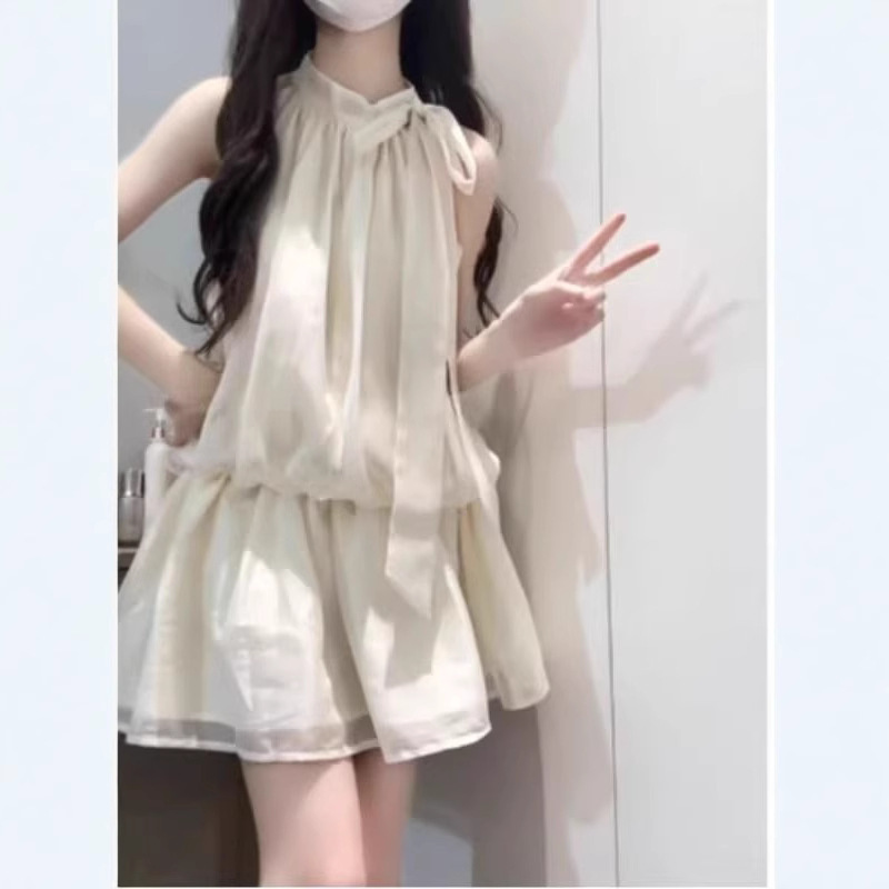 Suit Women's French Dress Loose Top Culottes Spring and Summer New Suit Suspenders Sweet and Gentle Holiday Skirt