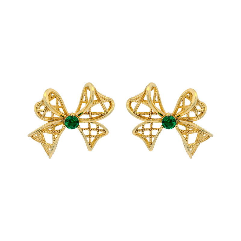 Xuping joyería nicho agujero arco pernos de moda personalidad incrustado aleación de cobre verde fría orejas para mujeres