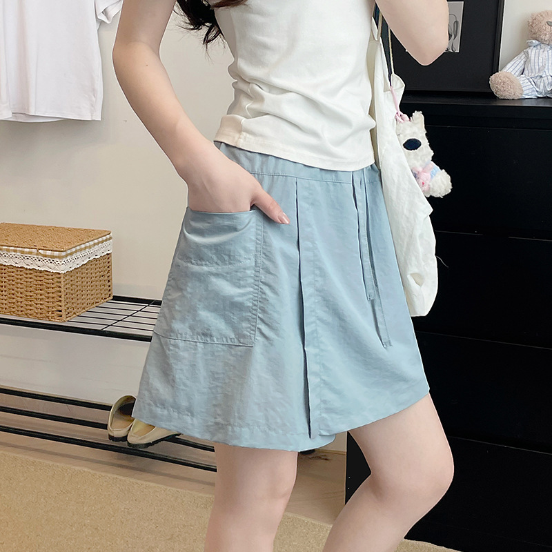 ネイビーブルーのカーゴキュロット女性の夏の 2025 新しいルーズワイドレッグ 5 点ミッドパンツカジュアル山本アイスシルクショーツ|undefined