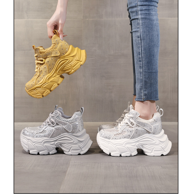 Giày sneaker nữ chunky đế dày đính đá rhinestone phong cách thể thao — màu trắng chi tiết 16