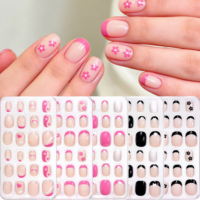 24 Pieces/Box Candy-Colored French Almond Nail Tips, Fresh Style with Pearls and Stars, Fake Nail Tips 24 Pieces/Box Candy-Colored French Almond Nail Tips, Fresh Style with Pearls and Stars, Fake Nail Tips
