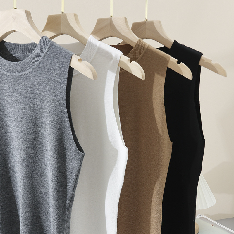 Body feeling WU enemy ~ can be worn outside and worn inside with round neck sleeveless solid color 100 worsted wool knitted vest base shirt