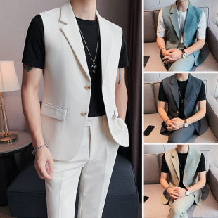 Casual Suit Jacket Men's Summer Thin Handsome Men's High-End Wear Summer Host Vest Suit