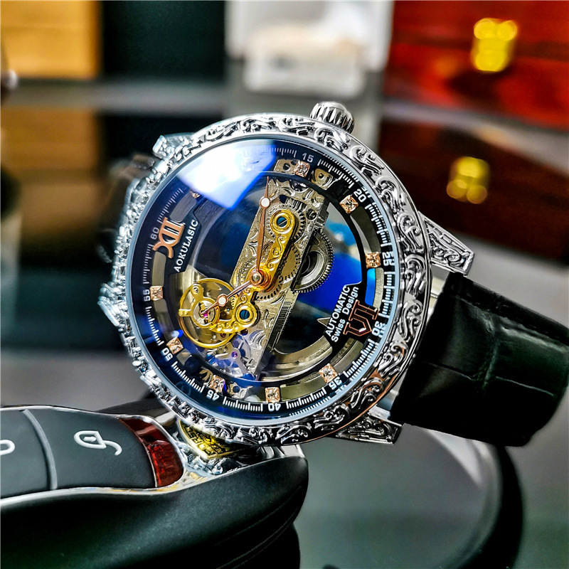 No Winding Automatic Mechanical Watch Men's Watch Double-sided Hollow Waterproof Luminous New Authentic Men's Watch