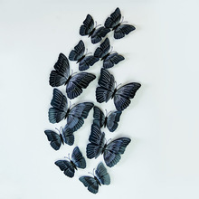 七色系双层12只 3d立体蝴蝶墙贴创意派对装饰场景布置仿真蝴蝶贴