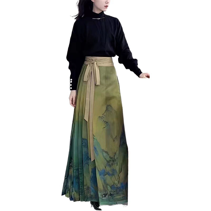 Qianli Jiangshan фигурная юбка с конским лицом, Новый китайский стиль, улучшенная Повседневная Женская юбка ханьфу + нижняя юбка в национальном стиле