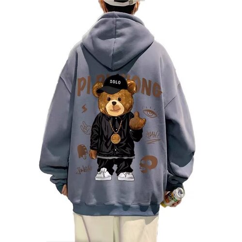 Men's Hooded Sweatshirt for Autumn/Winter, American Street Style, Instagram Trendy Brand, Loose Fit, Padded, Hooded Jacket