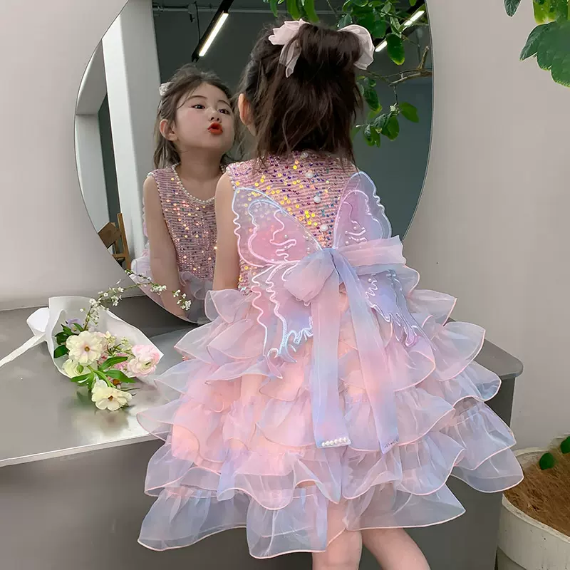 女童连衣裙2026新款洋气女宝宝夏装蛋糕蓬蓬裙子儿童夏季公主纱裙