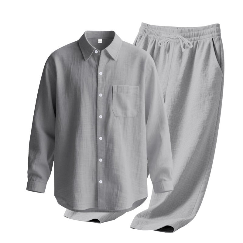 Nuevo transfronterizo europeo y americano TK Amazonas hombre nuevo lino de color sólido con lazo de abrazadera de manga larga pantalones para hombres