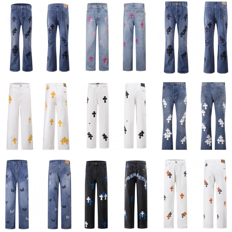 Cross-Border Top Quality Ch Crowe Denim Pants Men's and Women's Jeans Printed Embroidered Frayed Jeans