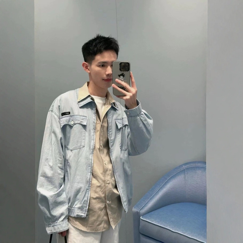 Miaojia m Brand Zhao Jinmai Same Style Washed Denim Waist Jacket Unisex Loose Versatile Fashion