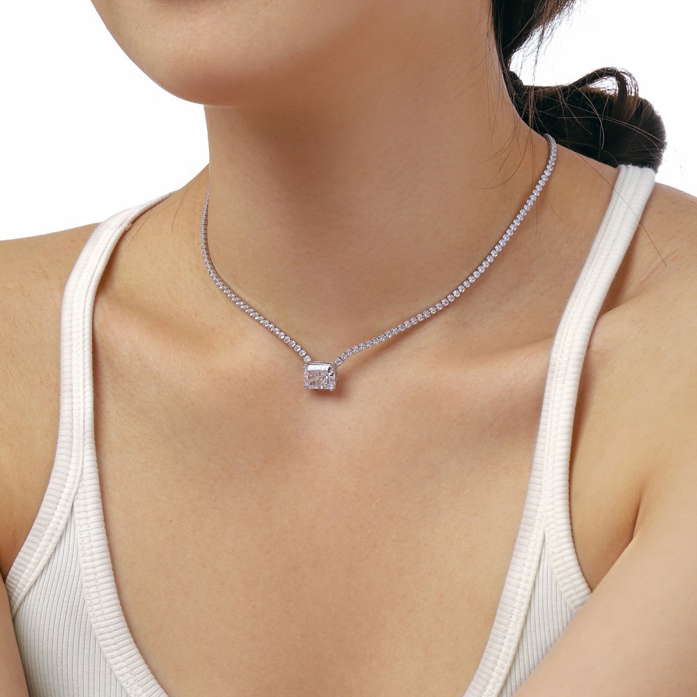15g Weight Zircon, High Carbon Diamond Inlay Material Necklace Classification 925 sterling silver Chain Material 1 Piece Quantity Holiday, Tea Party Occasion 925 Sterling Silver Material Heart Shape, Rectangle Pattern Women's Gender Inlay Design Simple Style, Shiny Style 925 Sterling Silver Zircon High Carbon Diamond Inlay Heart Shape Rectangle Necklace 46