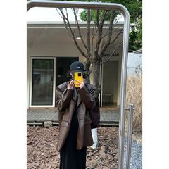 2025春秋新款韩版时尚美式复古高级感皮西装时尚黑色皮衣外套女潮