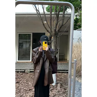 2026春秋新款韩版时尚美式复古高级感皮西装时尚纯色上衣外套女潮