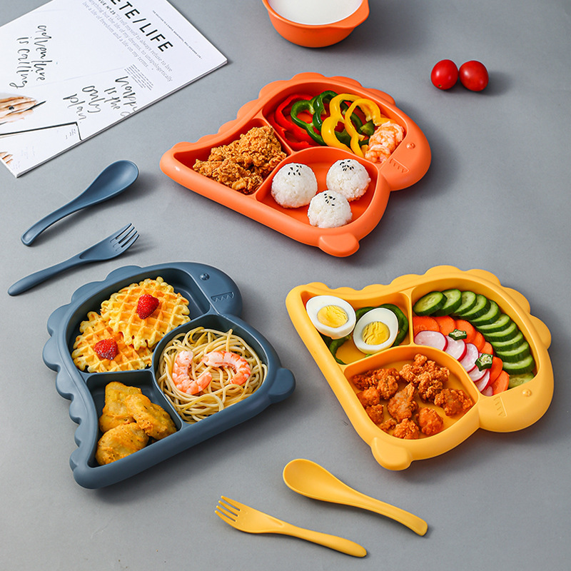 Creative Cartoon Dinosaur Children's Dinner Plate Four-piece Set Thickened Baby Kindergarten Spoon Fork Supplementary Bowl Feeding Dinner Plate Creative Cartoon Dinosaur Children's Dinner Plate Four-piece Set Thickened Baby Kindergarten Spoon Fork Supplementary Bowl Feeding Dinner Plate