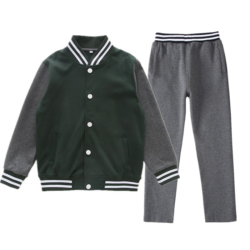 School uniform for primary and middle school students, spring and autumn sports uniform for middle school students, autumn class uniform for middle school students, children's dark green and dark gray baseball uniform