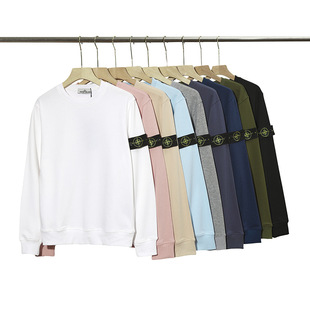 Cross-Border Export Stone Island Compass Embroidery Solid Color Round Neck Logo Long-Sleeve Sweatshirt Pure Cotton Couple Loose Fit