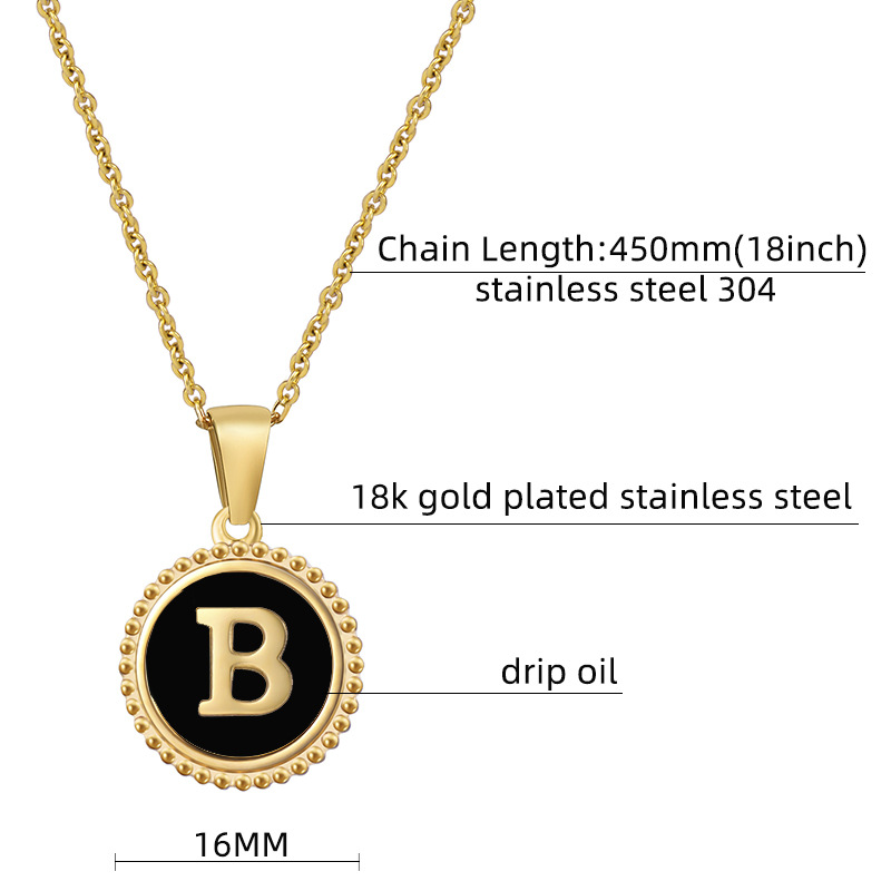 Fashion Round Letter Stainless Steel Pendant Necklace Enamel Gold Plated Stainless Steel Necklaces display picture 1