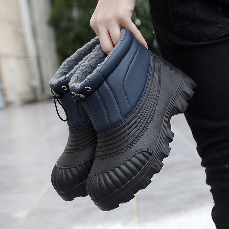 2024 국경 EVA 겨울 따뜻한 패딩 방수 스노우 부츠 남성용 탄성 신발 끈 짧은 부츠 헤어