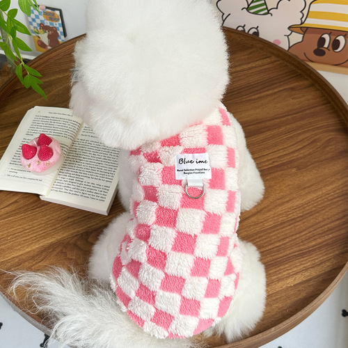 Autumn new ins style plush warm pet dog and cat clothes Teddy Bichon VIP traction vest