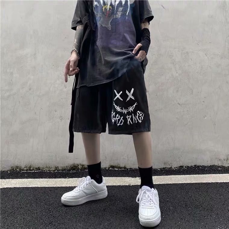 Letter Graffiti Print Loose Straight Wide Leg Casual Pants Shorts Men's 2025 Summer New Trendy Pants
